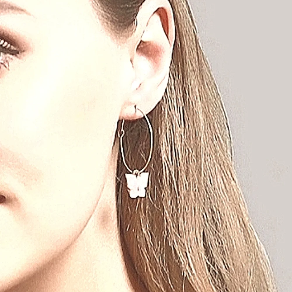 Panda Bear Silver Hoop Earrings medium black white enamel charm minimalist NEW